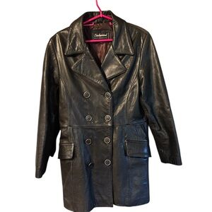 Vintage Black Leather Double Breasted Jacket